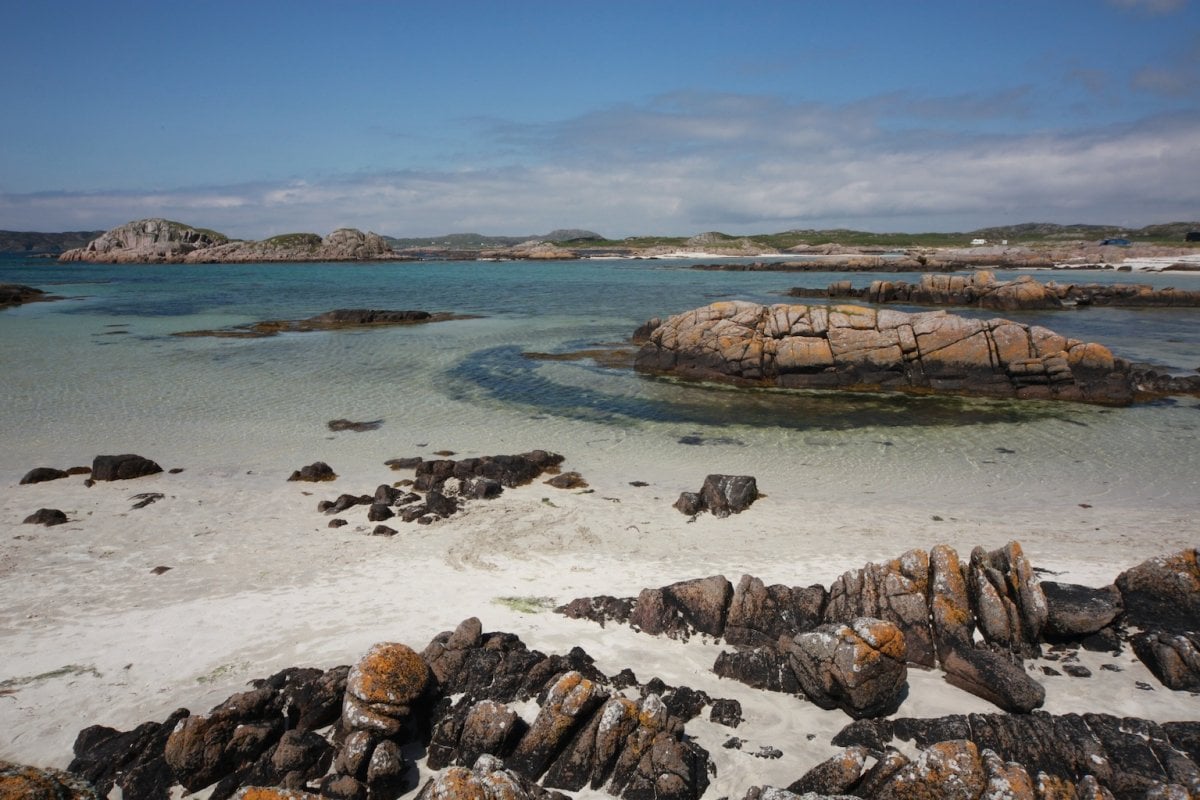 Fidden Beach has extensive white sands and pink granite outcrops